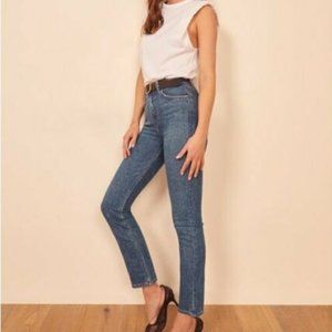 Reformation Liza High Straight Jean, color Wash Newport, Size 26, NWT